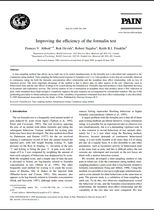 Improving the efficiency of the formalin test