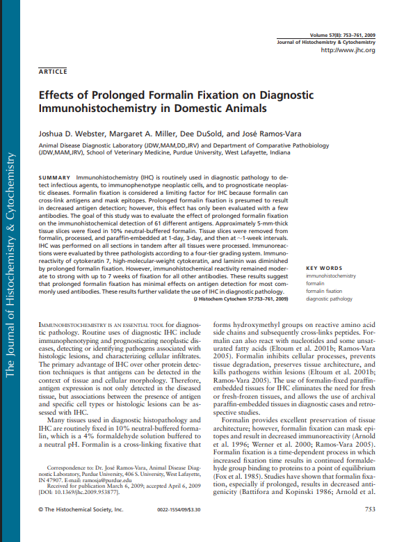 Effects of Prolonged Formalin Fixation on Diagnostic Immunohistochemistry in Domestic Animals