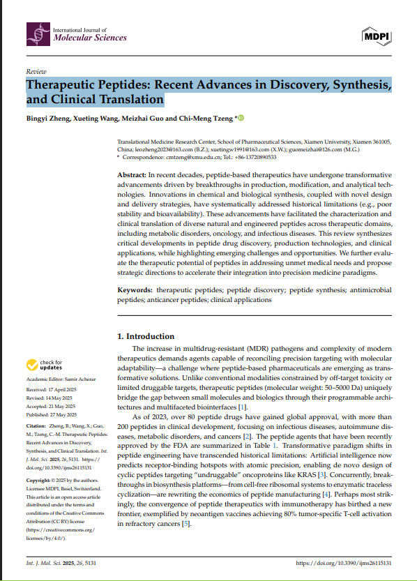 Therapeutic Peptides: Recent Advances in Discovery, Synthesis, and Clinical Translation